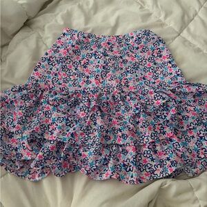 Lilly Pulitzer Ruffled Floral Mini Skirt in Navy, Pink & Aqua